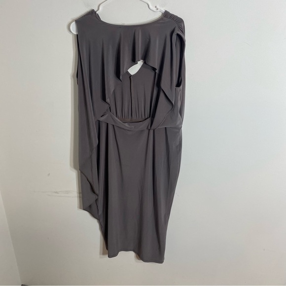 ASOS Curve Gray Dress Sz 14 Open Back V-neck Sleeveless Midi - Picture 4 of 5